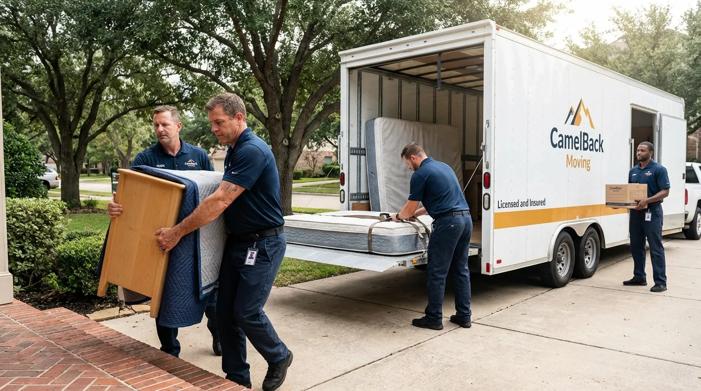 Crew loading residential truck for cross-state move from Tyler, TX